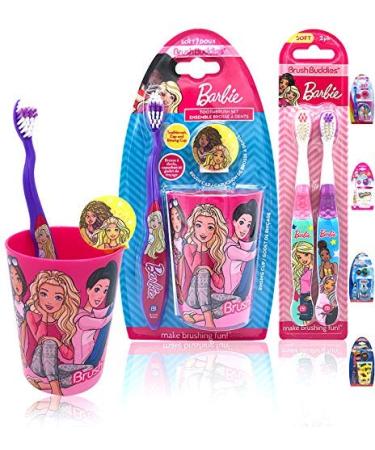 (barbiegirls Deluxe Kit) - Premium Kids Girls Boys Children Friendly Designed Happy Brushing Time BarbieGirls Soft Bristle Toothbrush Kit Manual Toothbrush Cover Cap Rinsing Cup Extra Brushes
