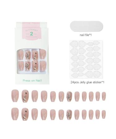 Glossy 3D Rhinestone Coffin Press On Nails - 24Pcs Medium Sparkly Glitter Designs for Women & Girls - Buy Online on SooperMarket.com