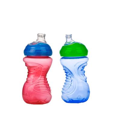 Nuby 2-Pack No-Spill Super Spout Easy Grip Cup 10 Ounce 6 Months + Red and Blue