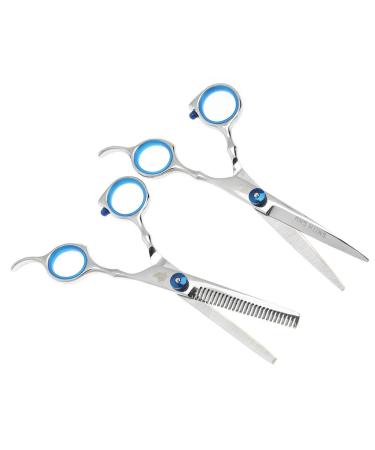 Barber Shears Akozon Professional Stainless Steel Hair Cutting Thinning Scissors Family Salon Barber Shears Hairdressing Tool Set (Upgraded Blue Screw Two-Piece Set XK01-1)