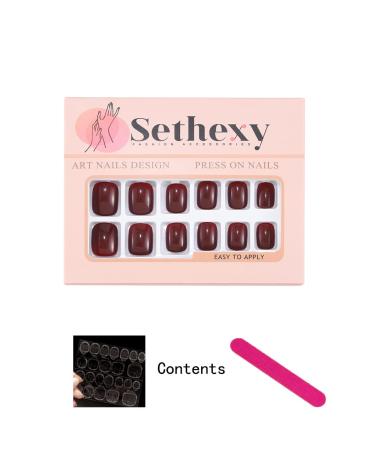 Sethexy 24pcs Velvet Red Square Press-On Nails | Glossy Pure Color Acrylic False Nails for Women & Girls - Buy Online on SooperMarket.com