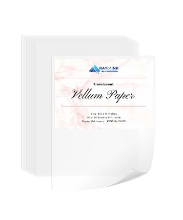 Ray of Ink Translucent Vellum Paper 8.5 x 11 Printable 50 Sheets 93GSM 63LBS Clear Vellum Sheets for Tracing Sketching Painting Invitations Animation  8.5-x-11-Inch