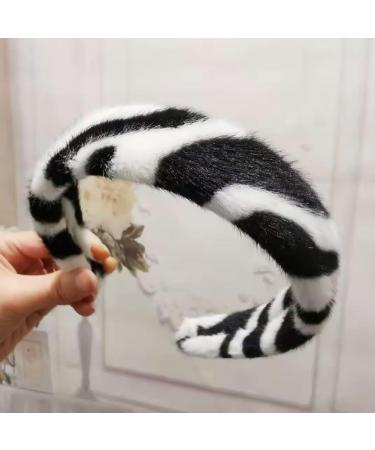 Fluffy Zebra Headband Wide Fur Headband Cute Fluffy Hairband Decorative Fuzzy Hairband Soft Plush Hair Hoop for Women Girls Zebra black white - Buy Online on SooperMarket.com