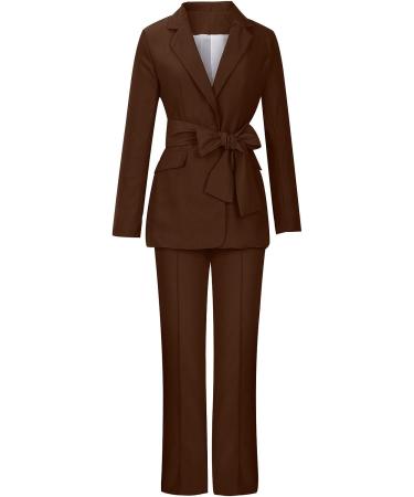 Women's Brown Business Suit Set | Slim Fit Blazer & Pants | Office Outfit for Work | Large Size - Buy Online on SooperMarket.com