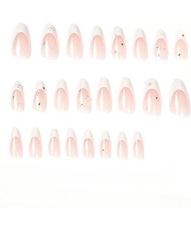 Justotry 24 Pcs Pearls Short False Nails Stiletto Beige French Press On with Diamante - Nail Art for Women - Buy Online on SooperMarket.com