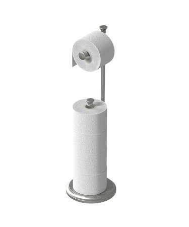 Free Standing Toilet Paper Holder Stand Brushed Nickel Toilet Roll Stand Bathroom Tissue Rack with Storage Reserves 5 Mega Rolls
