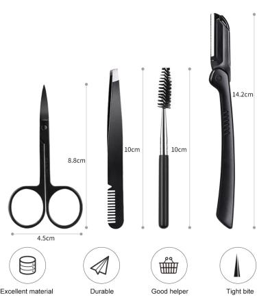 SCJJZ Women's razor blades tweezers eyebrow tweezers set of 4 eyebrow scissors with eyebrow clip eyebrow comb black - Buy Online on SooperMarket.com