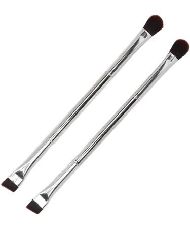 Slanted Eyebrow Brush Professional Double Ended Ergonomic Silver Portable 2pcs Eyeshadow Brush Makeup for Party - Buy Online on SooperMarket.com