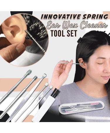 Medical Grade Stainless Steel Ear Wax Removal Kit with Spring Ear Wax Cleaner Tool Set in Black - Includes Storage Box - Clinically Innovative Spiral Ear Wax Remover - Buy Online on SooperMarket.com