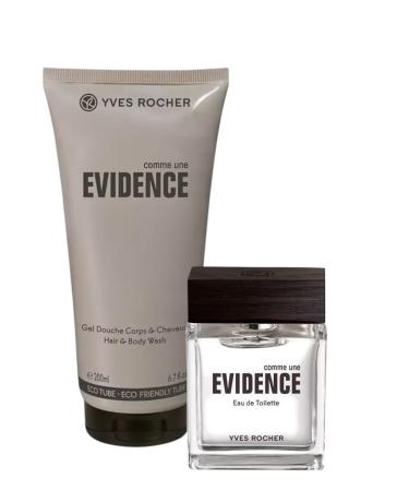Yves Rocher Comme Une Evidence Eau de Toilette & Perfumed Shower Gel for Men Set of 2-50 ml./1.7 fl.oz. and 200 ml./6.7 fl.oz.