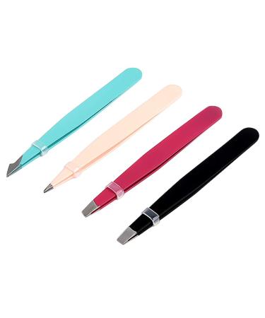 Uinfhyknd 4 Pieces Hair Eyebrow Tweezers Stainless Steel Precision Tweezers Fine Hair Puller Beauty Tool