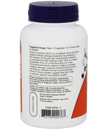Now Foods Acetyl-L-Carnitine 500mg 100 Vegan Capsules | Lab-Tested Amino Acid | Gluten & SOYA Free | Vegetarian-Friendly - Buy Online on SooperMarket.com