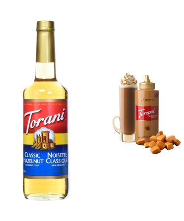 Torani Hazelnut Classic Flavour Syrup 750 Milliliter & Caramel Squeeze Sauce 16.5 Fluid Ounce 750 ml (Pack of 1) Syrup + Sauce Caramel