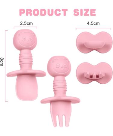 Vicloon Baby Fork and Spoon Set - Silicone Self Feeding Utensil for Infant, Easy Grip Toddler Cutlery Kit - Baby Weaning Spoon for Children - First Led Training - Light Blue-Pink (4pcs) - Buy Online on SooperMarket.com
