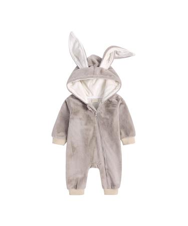 Kids Tales Newborn Baby Winter Warm Outfits Cute Rabbit Ear Hooded Zipper Romper 3-6 Months Thick Fleece 04