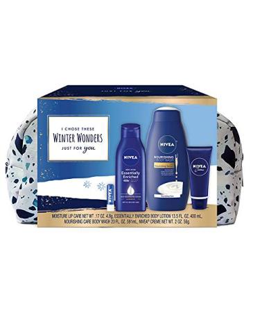 NIVEA Skin Care Gift Set for Her: Body Wash, Lotion, Lip Balm & Cream - 4 Piece Collection - Buy Online on SooperMarket.com