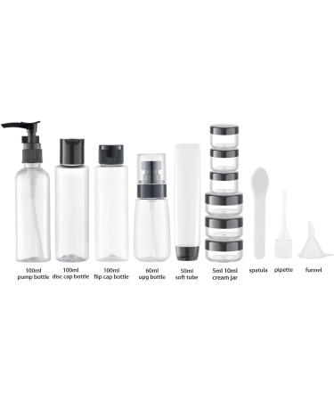 Toureal 15-Piece Empty Travel Bottles Set | Leather Travel Size Containers for Cosmetics (Max. 100ml) - Perfect for Airplane Use (Transparent) - Buy Online on SooperMarket.com