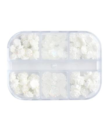 Flower Nail Art Glitters DIY 3D White Floral Nail Stud Sequins for Salon Gift Flower Nail Glitters
