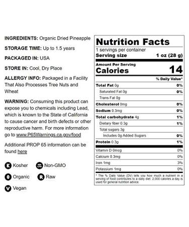 Organic Dried Pineapple Rings  1 Pound - Non-GMO  Flavorful Chewy Fruit Snack  Vegan  Unsulfured  No Sugar Added  Bulk  Great Addition to Desserts  Cakes  and Pies  No Sulphites  Unsweetened 1 Pound (Pack of 1) - Buy Online on SooperMarket.com