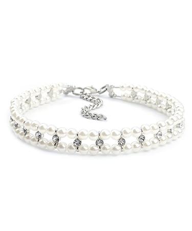 RayMinsino Pet Pearl Rhinestone Collar Cat Dog Necklace Adjustable Small Dog Collar White Small White