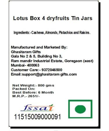 Jaiccha Ghasitaram Dryfruits Hamper-Lotus Box 4 dryfruits Tin Jars |Gift for Diwali Holi Rakhi Valentine Christmas Birthday Anniversary Her Him| Lotus Box 4 dryfruits Tin Jarss - Buy Online on SooperMarket.com