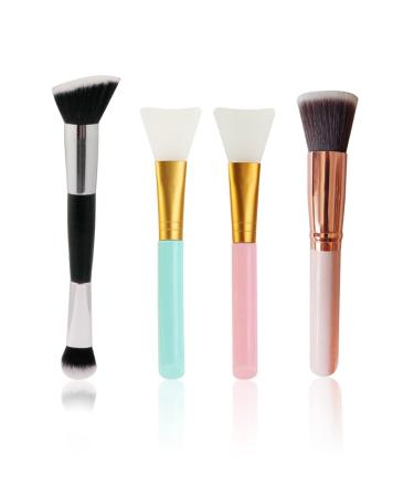 4-pack foundation brush with 1 pink flat brush 1 two-sided brush and 2 silicone brushes (powder blue) for concealers powder and liquid make-up daily make-up