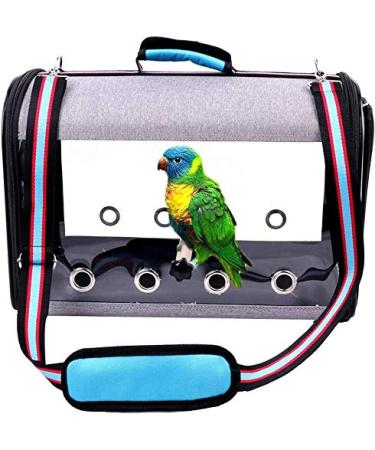 IDAS Bird Travel Cage Light weight Transparent Bird Travel Carrier PVC Transparent Parrots Travel Cage Breathable Pet Birds Bag Backpack with Shoulder Strap and Wooden Stick Stand (Blue)