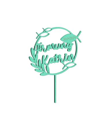 Asino personalized cake topper for communion & confirmation - unique cake attachment with an individual name and date choose material: Birch Multiplex -Mint