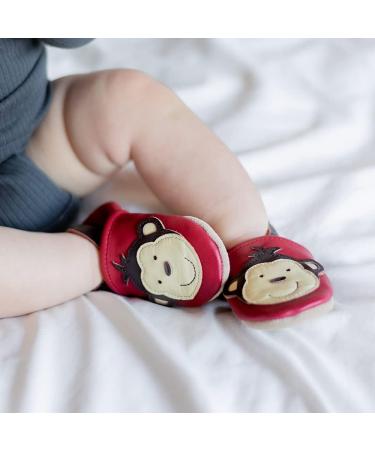 Dotty Fish Soft Leather Baby Shoes for Boys | Non Slip Toddler Shoes | Animal Designs for Boys & Girls | Red Monkey | 0-6 Months - 4-5 Years - Buy Online on SooperMarket.com