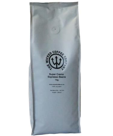 Wicked Super Crema Coffee Beans (Large 1kg Recyclable Bag) - Premium Medium Roast Coffee