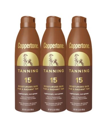 Coppertone Tanning Sunscreen Spray SPF 15 Broad Spectrum Tanning Sunscreen Water Resistant Sunscreen 5.5 Oz Pack of 3