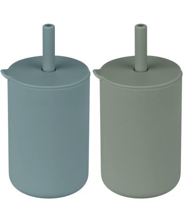 Baby Sippy Cup 2 Pack Silicone Trainer Cup Toddler Training Straw Cup for Boys and Girls Unbreakable Spill Proof and Non-Slip Handles Sippy Cup for Toddlers 6 oz (Ether & Sage)