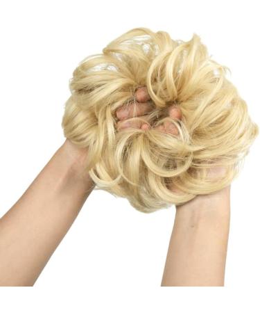 2PCS Beach Blonde Messy Bun Hair Scrunchies Ponytail Extension for Women Girls - Synthetic Wavy Curly Updo Hair Pieces in 613# Color - Buy Online on SooperMarket.com