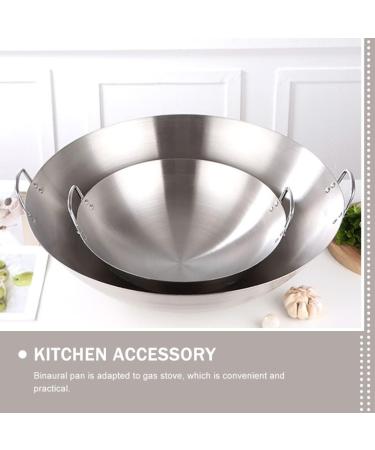 DELURA Japanese Wok Chinese Cooking Pot Kitchen Frying Pan Stainless Steel Pan Cooking Pan with Handle Frying Pan Wok Pan Stainless Steel Cooking Utensils (Color : Silver Size : 32X32CM) 32X32CM Silver - Buy Online on SooperMarket.com