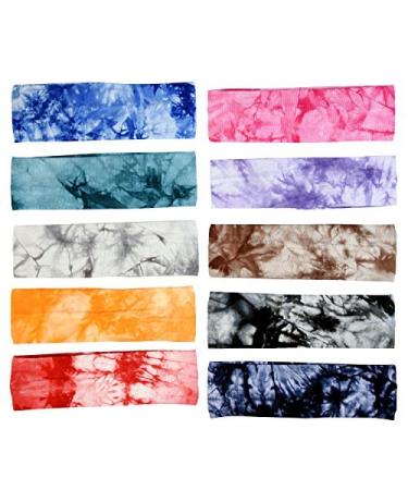 10 Pack Tie Dye Stretch Headbands - Assorted Classic Colors for Teens and Women - Buy Online on SooperMarket.com
