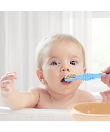 Vicloon Baby Fork and Spoon Set 4Pcs Silicone Spoon Baby Weaning Spoon Set Self Feeding Utensil Easy Grip Soft Baby Spoon Toddler Cutlery Kit for Infant Toddler Children First Led Training Weaning Blue/Green/Grey/Khaki - Buy Online on SooperMarket.com
