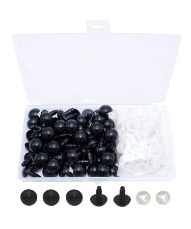ARTCXC 50Pcs 15mm Black Solid Plastic Safety Eyes Craft Eyes with Washers for Doll  Puppet  Plush Animal DIY Making
