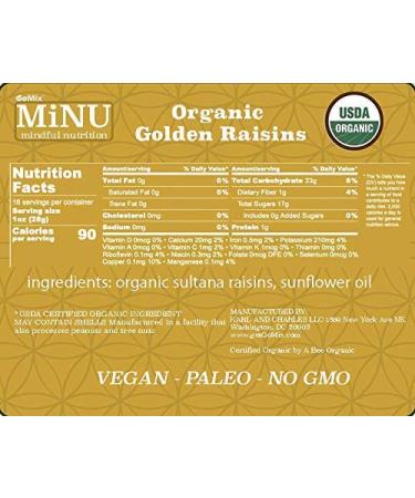 MiNU Organic Golden Raisins Sultanas - 16 oz (1 lb) | No Sulfur, No Added Sugar | Seedless Superfood for Raw, Paleo, Vegan, NonGMO, Gluten Free Diets - Buy Online on SooperMarket.com