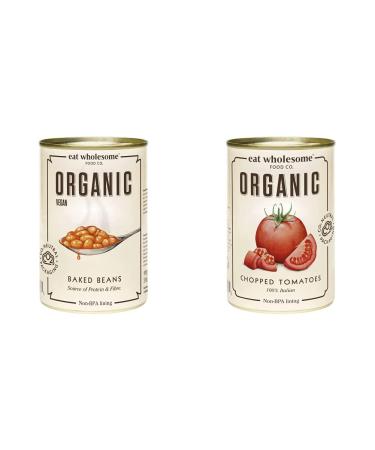 Eat Wholesome Organic Baked Beans 400g (Pack of 12) & Eat Wholesome Organic Chopped Tomatoes 400g (Pack of 12)