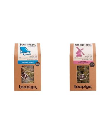 Teapigs Lemon and Ginger Tea Bags Made With Whole Leaves (1 Pack of 50 Tea Bags) & Teapigs Liquorice and Peppermint Tea Made With Whole Flowers (1 Pack of 50 Tea Bags) + Peppermint Tea 125 g (Pack of 1)