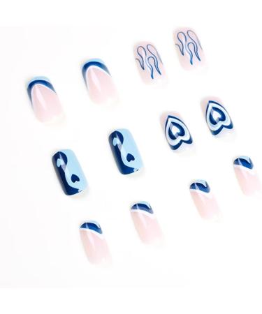 Blue Heart Flame Press On Nails - Medium Size, Acrylic Nude Design for Women and Girls by RUNRAYAY - Buy Online on SooperMarket.com