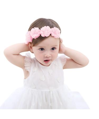 Fmeida Baby Headband Baby Girls Flower Headbands Stretchy Soft Newborn Infant Hair Accessories Floral Birthday Headbands for 4-24 Months Pink