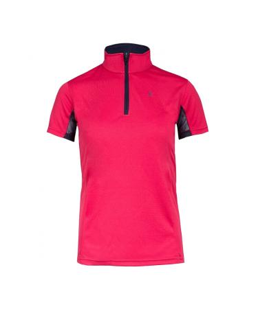 HORZE Kids' Short Sleeved Technical Moisture-Wicking Equestrian Horse Riding Sun Shirt | Mesh Under-Sleeves, UV Protection Pink/Peacoat Dark Blue US X-Large (EU 158-164)