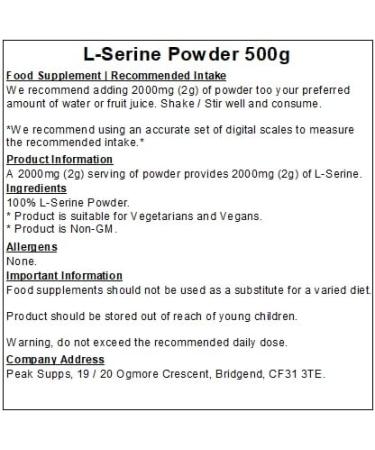 L-Serine Powder - 500g - Amino Acid - Vegan Friendly - Buy Online on SooperMarket.com