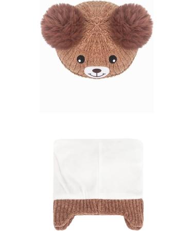 Cute Bear Kids Winter Hat | Ear Flaps, Dual Pom-Pom | Toddler Fleece Lined Earflap Cap - Khaki - Buy Online on SooperMarket.com