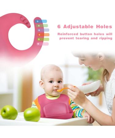 Vicloon 2PCS Silicone Baby Bib Set | Waterproof Baby Feeding Bibs with Fork Spoon | Adjustable & Easy to Clean | Unisex Toddler Bibs (Pink-Yellow) - Buy Online on SooperMarket.com