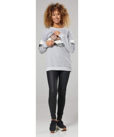 Happy Mama Women's Maternity Nursing Zipped Sweatshirt Striped Jumper 1110 - Light Grey Melange & Panther Gray - Size 16 - Buy Online on SooperMarket.com