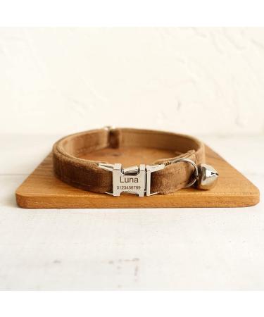 Personalized Cat Collar with Engraved Name & Phone Number for Small Pets | Brown | Bell Included - Buy Online on SooperMarket.com