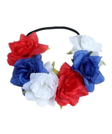 Stretch Rose Flower Headband Mexican Floral Headband Flower Head Crown Floral Hair Wreath Flower Garland Headband White Blue Red