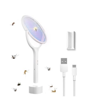 DXGGU Bug Zapper Rotating Head Electric Fly Swatter 2 in 1 Smart Mosquito Zapper with USB Rechargeable Base 3500V Powerful Instant Bug Zapper Racket for Indoor Patio Camping